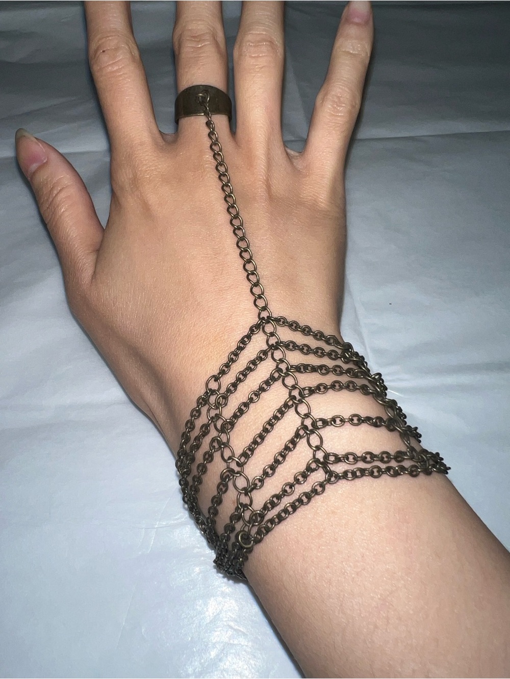 Antique Bronze Chain Hand Harness Ring Bracelet - Women Jewelry